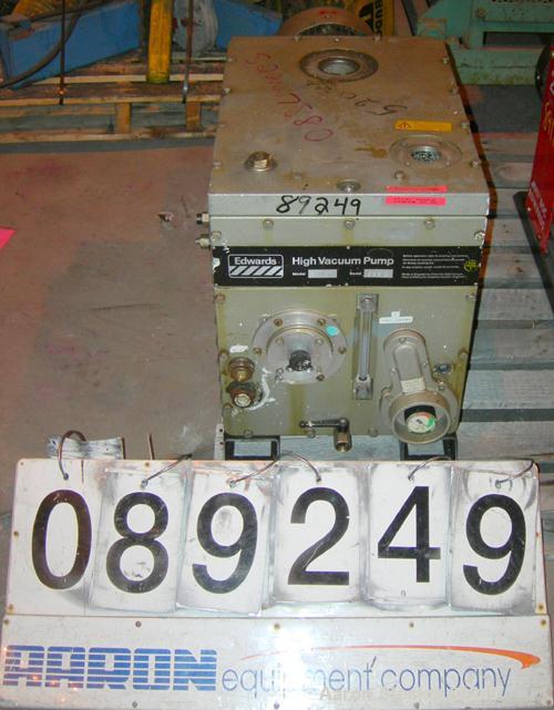 Used Edwards Two Stage Rotary Vane Vacuum Pump, Model E2M275, Carbon Steel. Rated 172 cfm. Driven by an 8.5 kW (10 hp), 3/60/230/460 volt, 1730 rpm motor.
