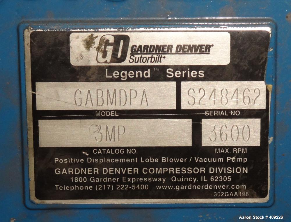 Used Gardner Denver Sutorbilt Legend Series Positive Displacement Lobe Blowers 