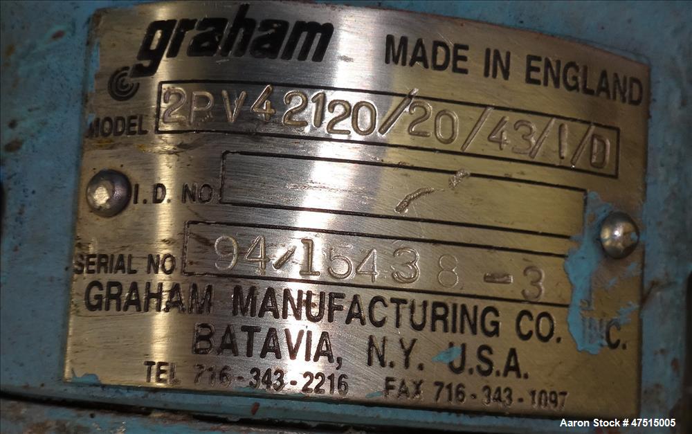 Used Graham Precision Pumps Vacuum System. Consisting of Graham vacuum pump mod