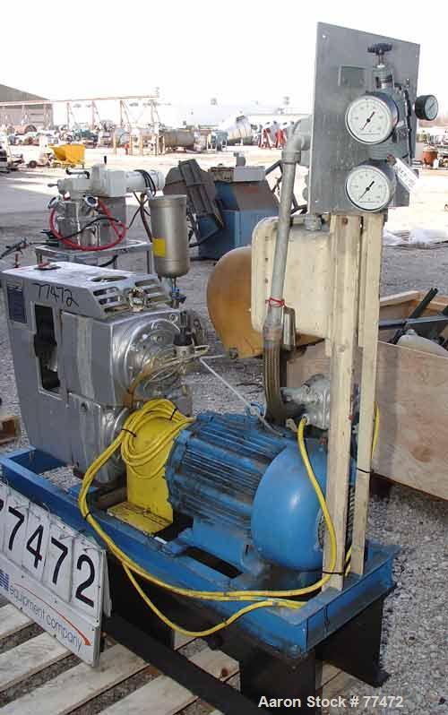 USED:Busch Huckepack once-through-sealing vacuum pump, rotary vane,type 433:014, rated 176 cfm. Driven by a 20 hp 3/60/230/460 volt1755 rpm XP motor. Skid mounted.