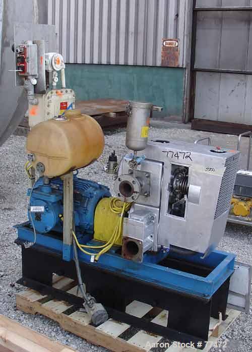 USED:Busch Huckepack once-through-sealing vacuum pump, rotary vane,type 433:014, rated 176 cfm. Driven by a 20 hp 3/60/230/460 volt1755 rpm XP motor. Skid mounted.