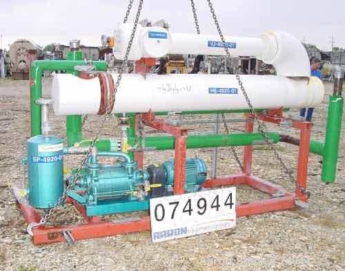 Used Jet-Vac Steam Jet Vacuum System. Skid mounted consisting of: (1) Kinney liquid ring vacuum pump, model KLRC125C, serial #92-1745-920088, 10 hp XP, mechanical seal, 2" inlet/outlet, with 30 gallo...