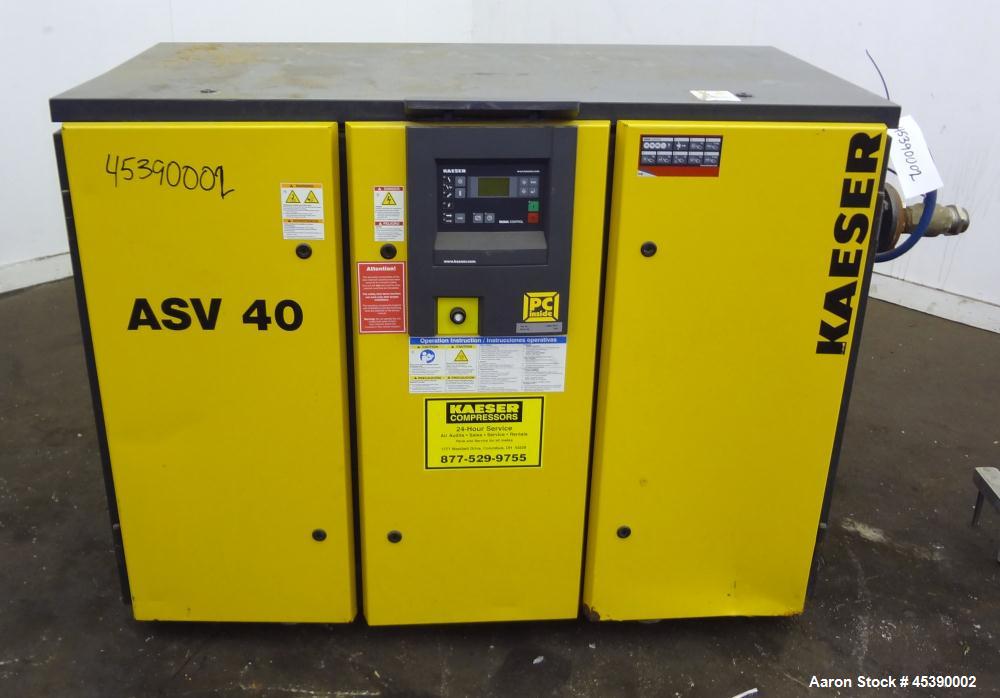 Used Kaeser Rotary Screw Vacuum Package, Model ASV 40. Rated 168 ACFM at 10" HGV, 14.5 psia, air cooled. Driven by a 7.5kw (10hp), 3/60/230/460 volt, 3535 rpm motor. Includes a Sigma control system, ...