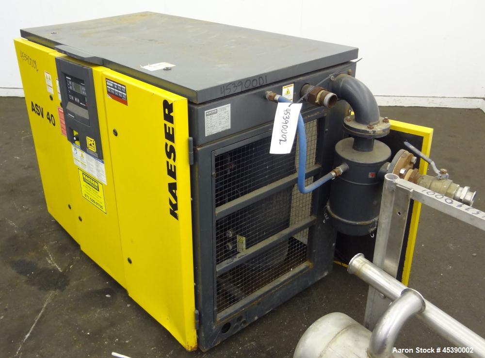 Used Kaeser Rotary Screw Vacuum Package, Model ASV 40. Rated 168 ACFM at 10" HGV, 14.5 psia, air cooled. Driven by a 7.5kw (10hp), 3/60/230/460 volt, 3535 rpm motor. Includes a Sigma control system, ...