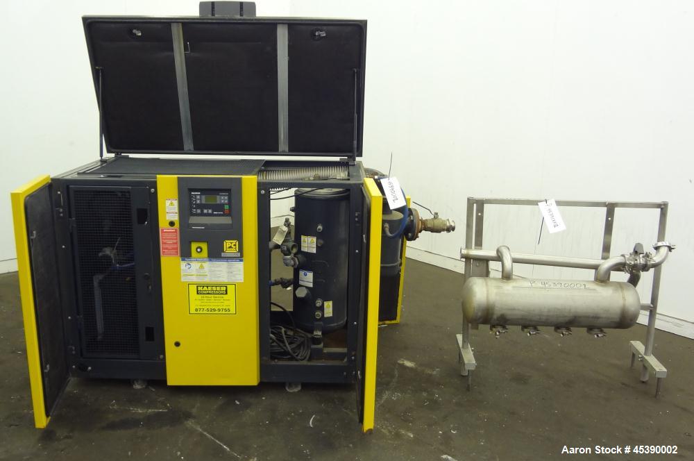 Used Kaeser Rotary Screw Vacuum Package, Model ASV 40. Rated 168 ACFM at 10" HGV, 14.5 psia, air cooled. Driven by a 7.5kw (10hp), 3/60/230/460 volt, 3535 rpm motor. Includes a Sigma control system, ...
