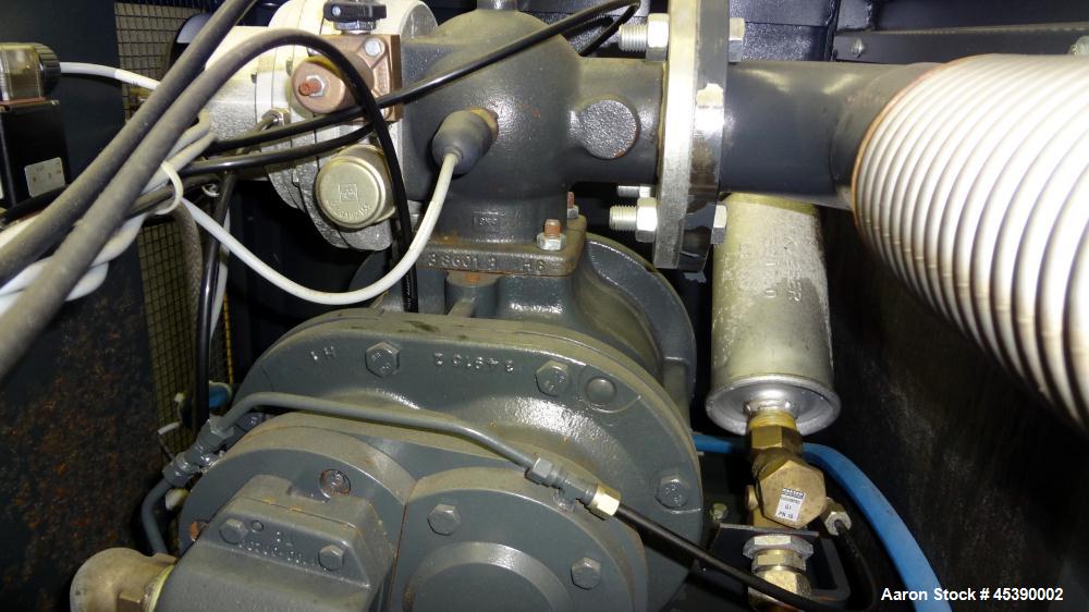 Used Kaeser Rotary Screw Vacuum Package, Model ASV 40. Rated 168 ACFM at 10" HGV, 14.5 psia, air cooled. Driven by a 7.5kw (10hp), 3/60/230/460 volt, 3535 rpm motor. Includes a Sigma control system, ...