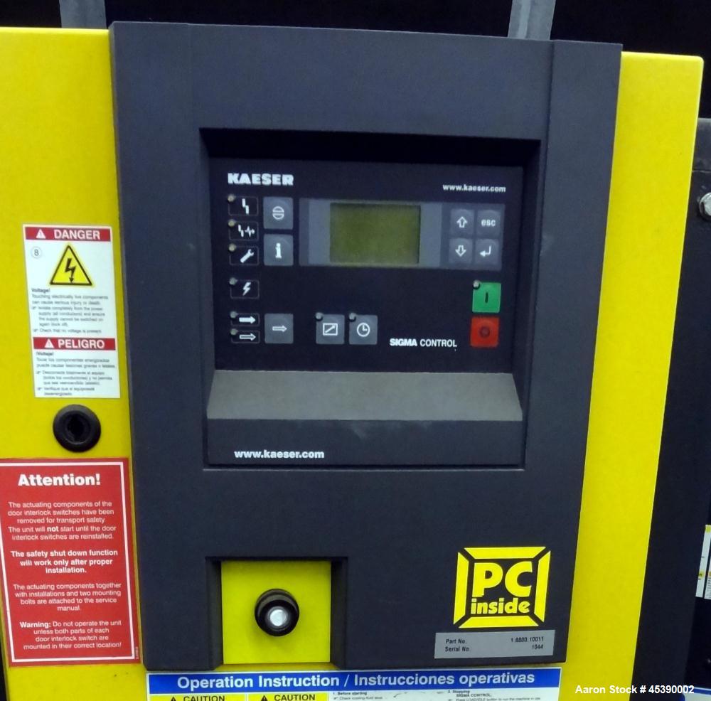 Used Kaeser Rotary Screw Vacuum Package, Model ASV 40. Rated 168 ACFM at 10" HGV, 14.5 psia, air cooled. Driven by a 7.5kw (10hp), 3/60/230/460 volt, 3535 rpm motor. Includes a Sigma control system, ...