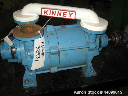 Used Kinney 2 Stage Liquid Ring Vacuum Pump, Model KLRC-125 KBA, Carbon Steel. Approximate 125 cfm at 1750 rpm. 1-1/2” Inlet/outlet. Driven by an approximate 10hp motor. Base mounted with frame.
