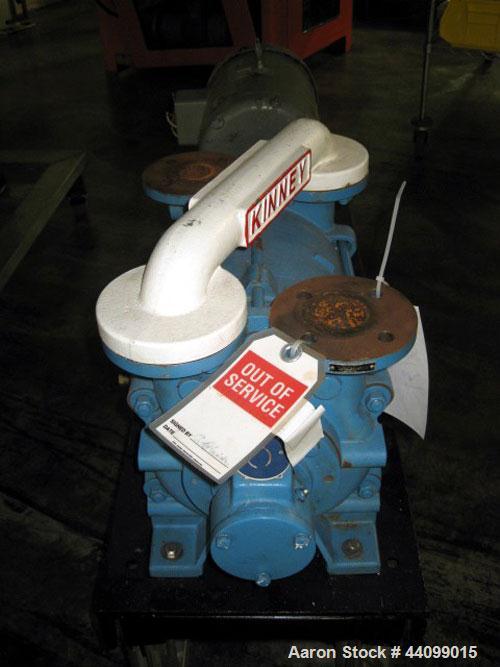 Used Kinney 2 Stage Liquid Ring Vacuum Pump, Model KLRC-125 KBA, Carbon Steel. Approximate 125 cfm at 1750 rpm. 1-1/2” Inlet/outlet. Driven by an approximate 10hp motor. Base mounted with frame.
