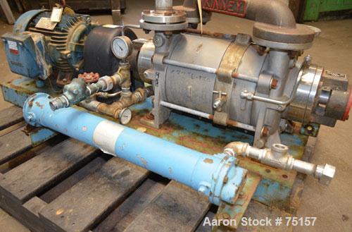Used Kinney Liquid Ring Vacuum Pump, Model KLRC 125-KSS2, Skid Mounted. Driven by 10 hp motor, 3/60/230/460V, 1740 rpm.