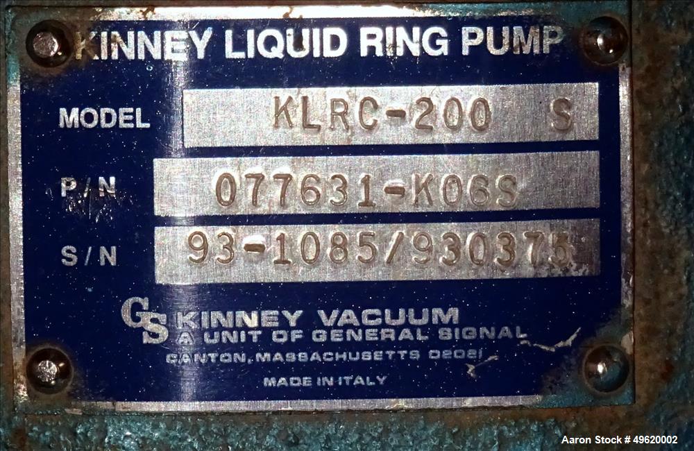 Used Kinney 2 Stage Liquid Ring Vacuum Pump, Model KLRC-200S, Carbon Steel.
