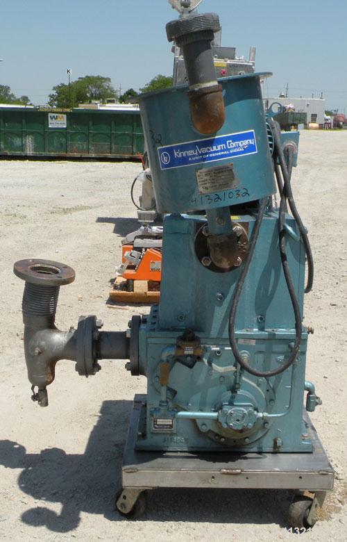 Used Kinney Rotary Piston, Oil Sealed, Vacuum Pump, Model KT-150C, Carbon Steel. Approximately 150 cfm at 1055 rpm. 3" inlet/outlet. Driven by a 7.5 hp, 3/60/230/460 volt, 1755 rpm motor. Mounted on ...