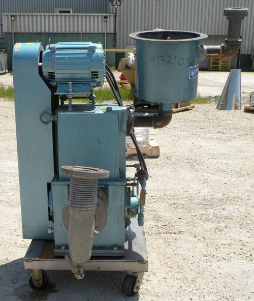 Used Kinney Rotary Piston, Oil Sealed, Vacuum Pump, Model KT-150C, Carbon Steel. Approximately 150 cfm at 1055 rpm. 3" inlet/outlet. Driven by a 7.5 hp, 3/60/230/460 volt, 1755 rpm motor. Mounted on ...
