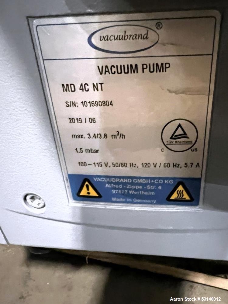 Used- Vacuubrand Model MD 4C NT Vacuum Pump. Maximum 3.4/3.8 m3/h. 2.2CFM. 1.5mbar. Serial# 101690804. Built 2019. 1/60/120 ...
