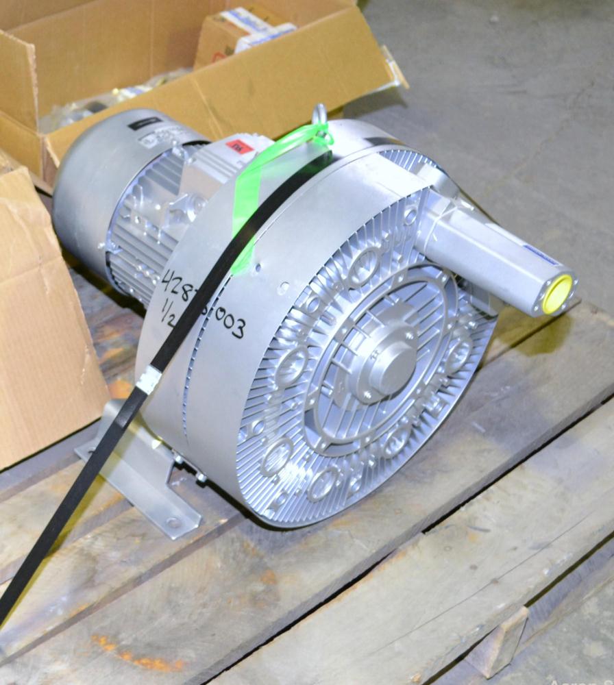 Unused- Nash Elmo Vacuum Pump/ Compressor, Single Stage, Series G 400, Model 2BH7620-0AH56-8, Carbon Steel. Two impeller design, Approximate 75 cfm at 80’’ vacuum H2O. Driven by a 6.3 kw( 8hp), 3/60/...