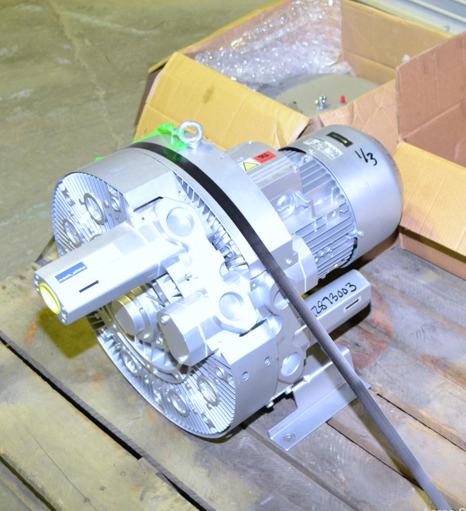 Unused- Nash Elmo Vacuum Pump/ Compressor, Single Stage, Series G 400, Model 2BH7620-0AH56-8, Carbon Steel. Two impeller design, Approximate 75 cfm at 80’’ vacuum H2O. Driven by a 6.3 kw( 8hp), 3/60/...