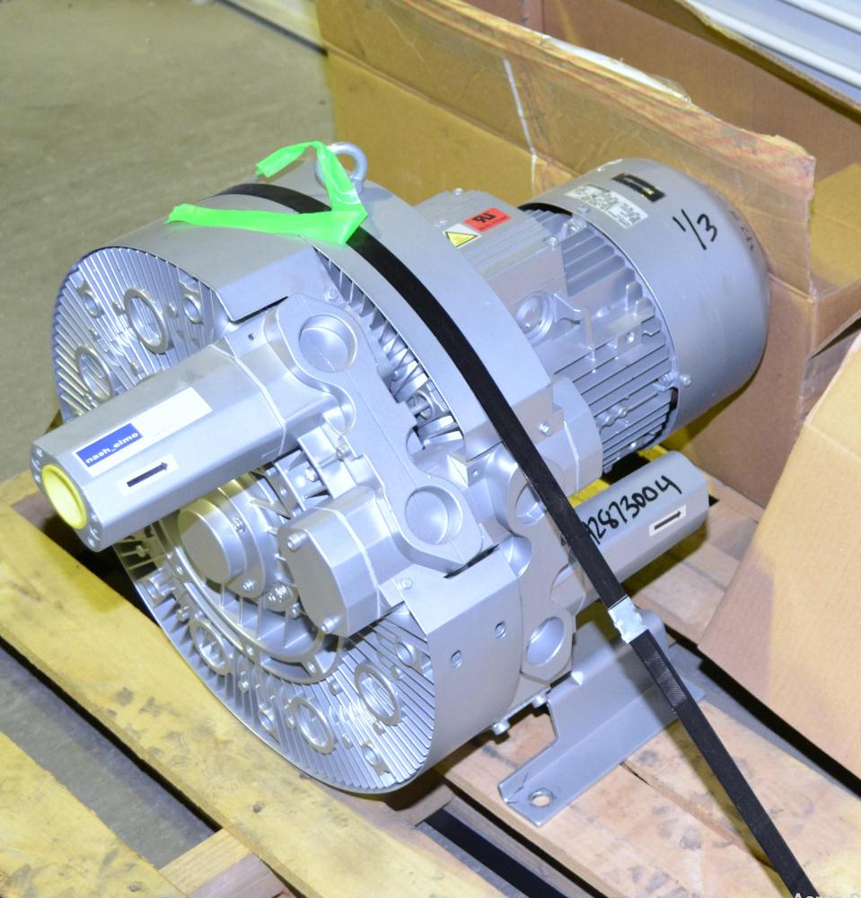Unused- Nash Elmo Vacuum Pump/ Compressor, Single Stage, Series G 400, Model 2BH7620-0AH56-8, Carbon Steel. Two impeller design, Approximate 147 cfm at 80’’ vacuum H2O. Driven by a 6.3 kw( 8hp), 3/60...