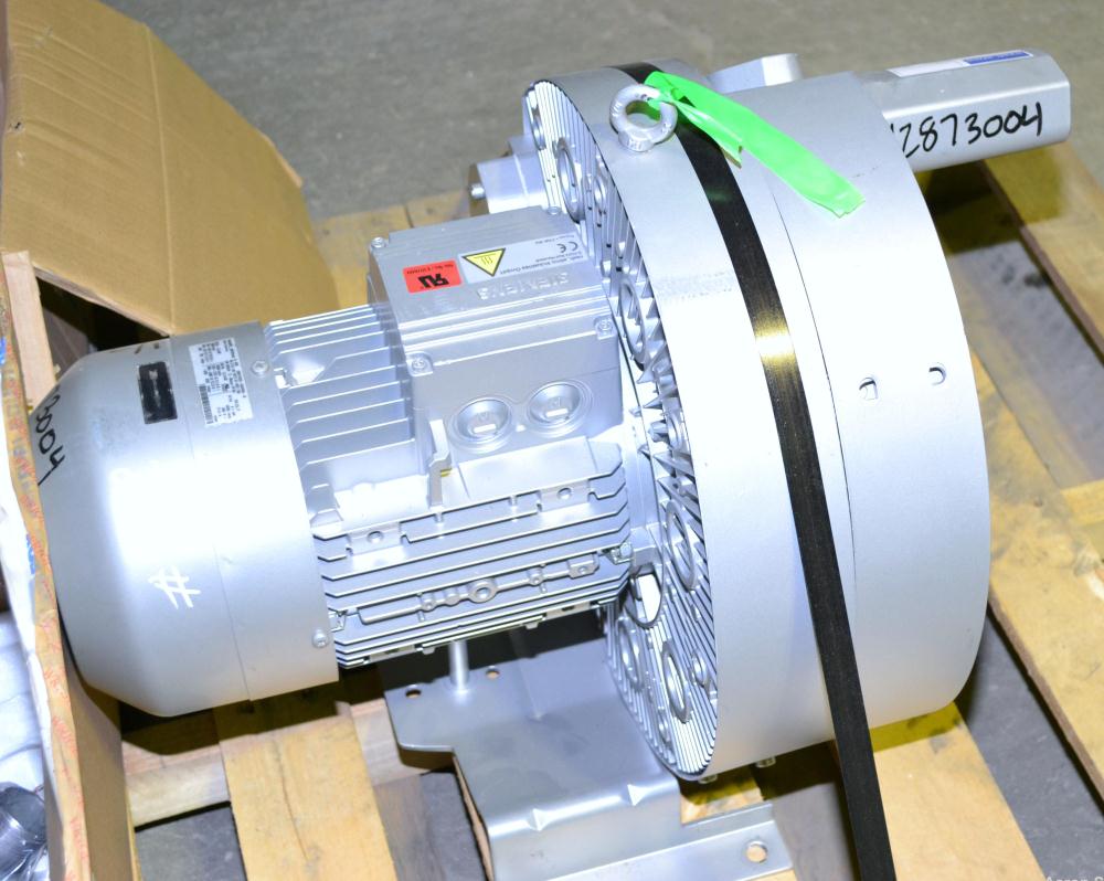 Unused- Nash Elmo Vacuum Pump/ Compressor, Single Stage, Series G 400, Model 2BH7620-0AH56-8, Carbon Steel. Two impeller design, Approximate 147 cfm at 80’’ vacuum H2O. Driven by a 6.3 kw( 8hp), 3/60...