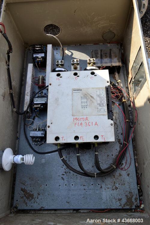 Used Nash Liquid Ring Vacuum Pump, Model 904 L2, Carbon Steel. Approximate 4600 CFM at 24” Hg. at 500 rpm. Driven by a 300hp, 3/60/460 volt, 1190 rpm motor. Includes a Benshaw Panel.