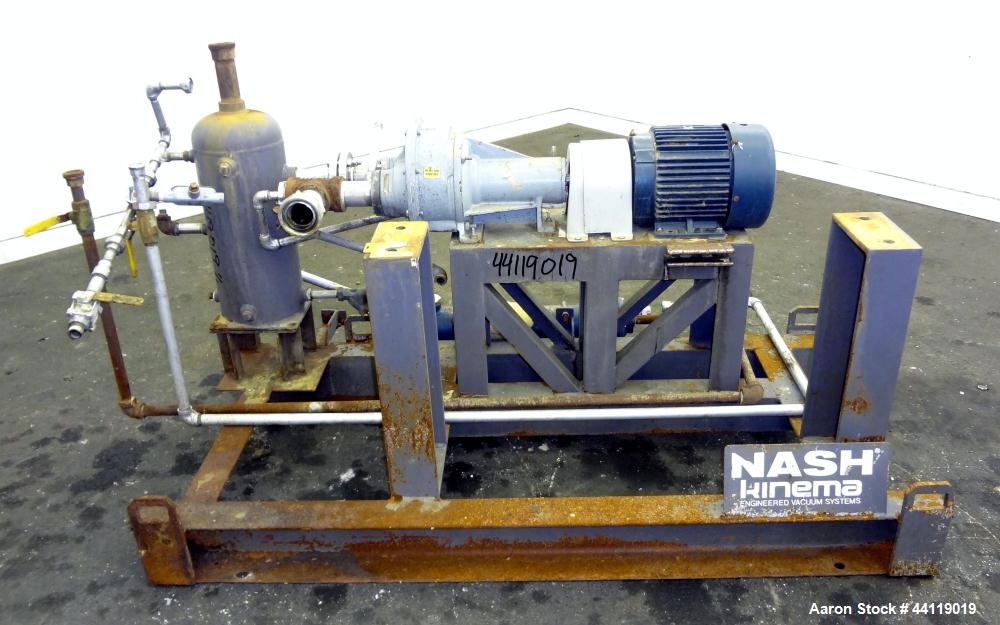 Used Nash Liquid Ring Vacuum Pump, Size AHF-80, 316 Stainless Steel. Flow rate of 2 Gallons per minute, approximate 72 cfm. Driven by a 5 hp, 3/60/208-230/460 volt, 1745 rpm motor. Includes a holding...