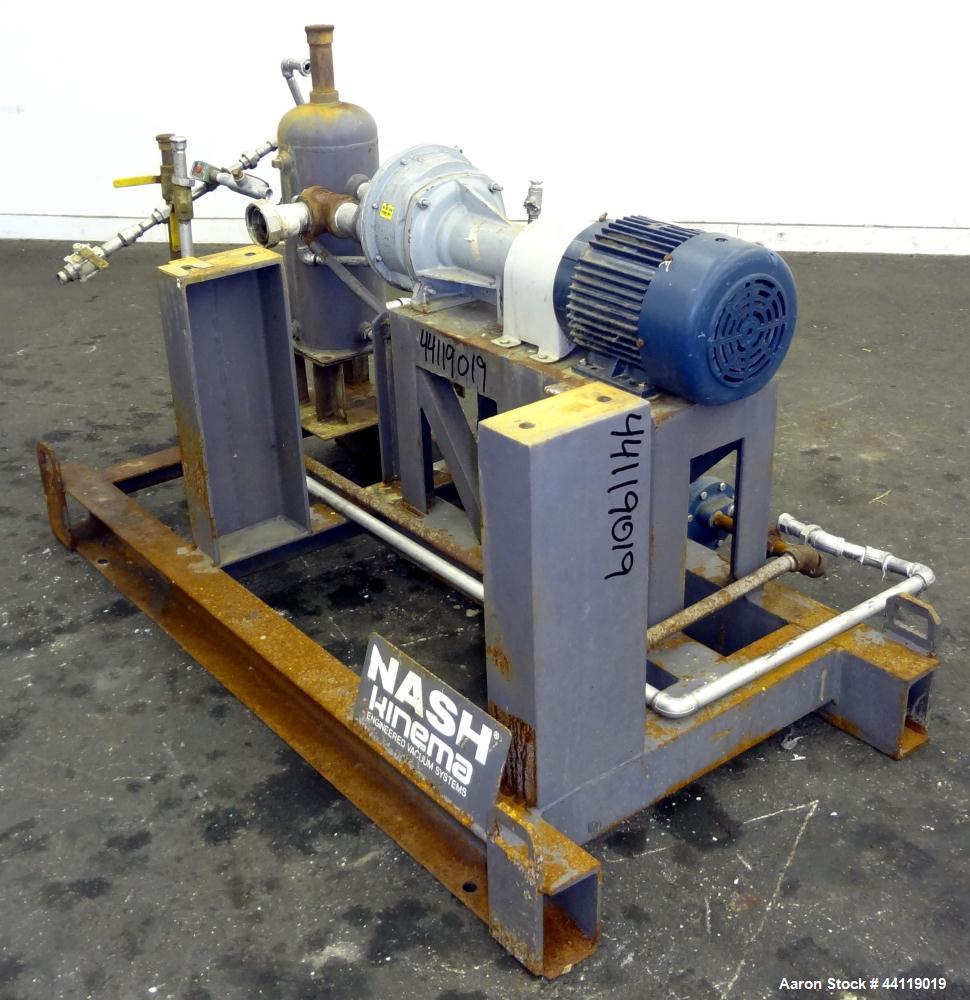 Used Nash Liquid Ring Vacuum Pump, Size AHF-80, 316 Stainless Steel. Flow rate of 2 Gallons per minute, approximate 72 cfm. Driven by a 5 hp, 3/60/208-230/460 volt, 1745 rpm motor. Includes a holding...