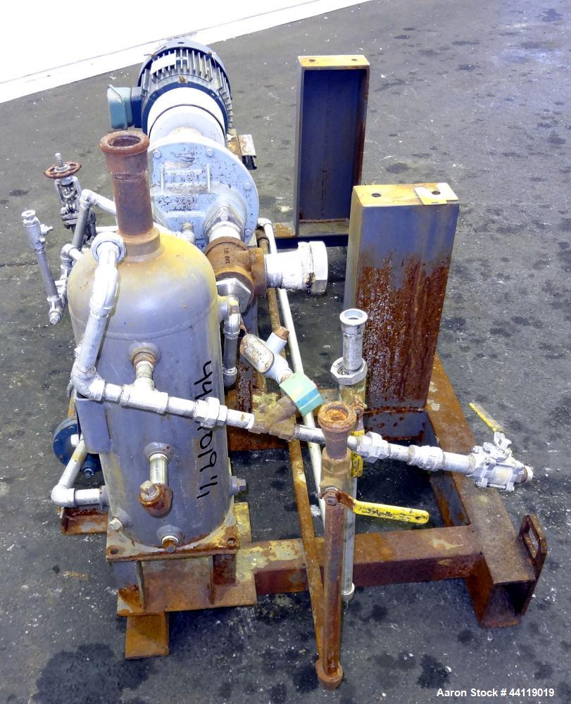 Used Nash Liquid Ring Vacuum Pump, Size AHF-80, 316 Stainless Steel. Flow rate of 2 Gallons per minute, approximate 72 cfm. Driven by a 5 hp, 3/60/208-230/460 volt, 1745 rpm motor. Includes a holding...