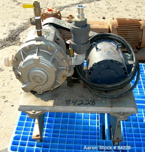 USED: Nash Hytor liquid ring vacuum pump, model AL574, carbon steel. Approx capacity 30 cfm at 21" hg at 1740 rpm. 1-1/2" NPT inlet/outlet. Driven by a 5 hp, 3/60/208-230/460 volt, 1740 rpm motor. Mo...