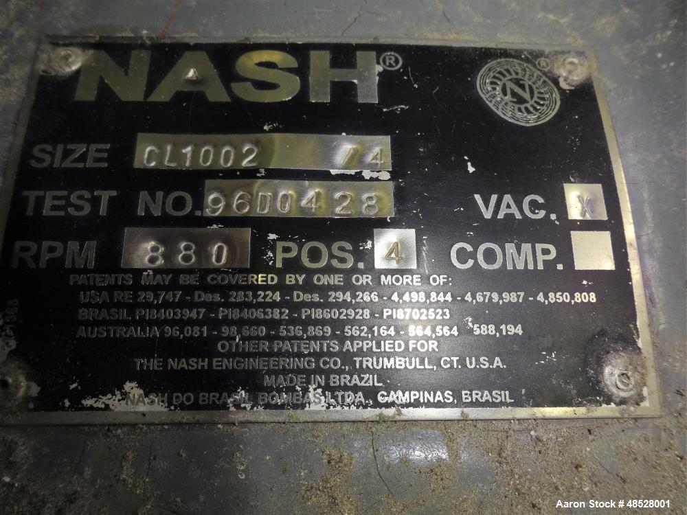 Used Nash CL Series Liquid Ring Vacuum Pump, Model CL-1002, Carbon Steel.