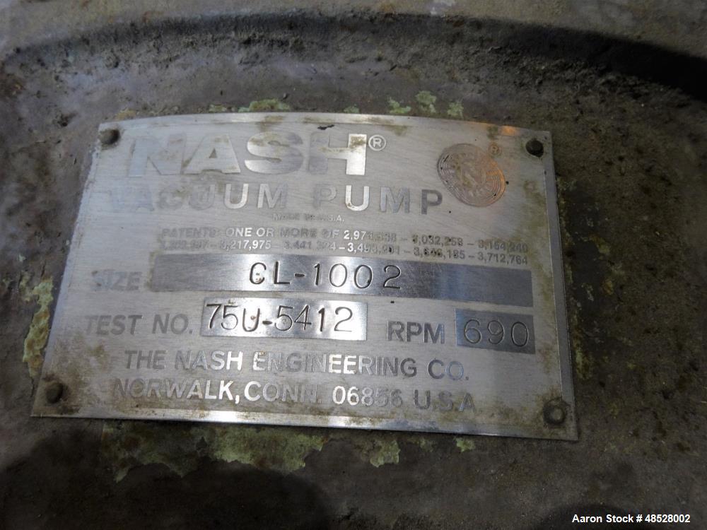Used Nash CL Series Liquid Ring Vacuum Pump, Model CL-1002, Carbon Steel.
