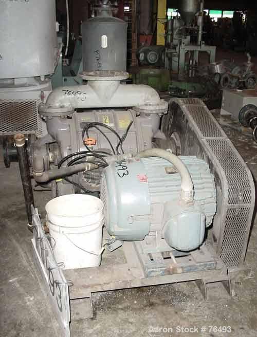 Used Nash Liquid Ring Vacuum Pump, Model CL-1002, Cast Iron. Capacity 1060 cfm at 15" hg/870 cfm at 26" hg. 5" Inlet, 4" outlet. Driven by a 60 hp, 3/60/230/460 volt, 1780 rpm motor. Base mounted. In...
