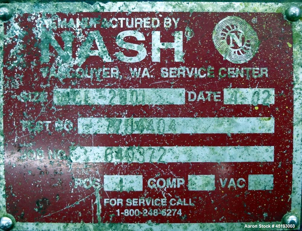 Used Carbon Steel Nash Elmo Liquid Ring Vacuum Pump, Model CL-2001