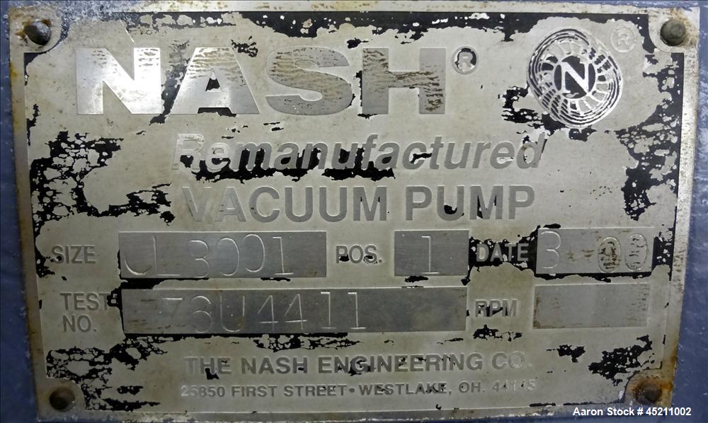 Used Carbon Steel Nash Liquid Ring Vacuum Pump, Model CL-3001