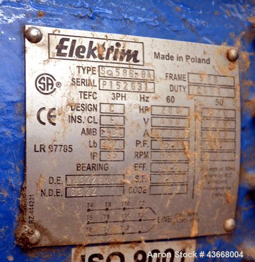 Used Nash Liquid Ring Vacuum Pump, Model CL3002, Carbon Steel. Approximate 2590 CFM at 24” Hg. at 530 rpm. Driven by a 200hp, 3/60/460 volt, 889 rpm motor. Includes an Allen-Bradley panel.