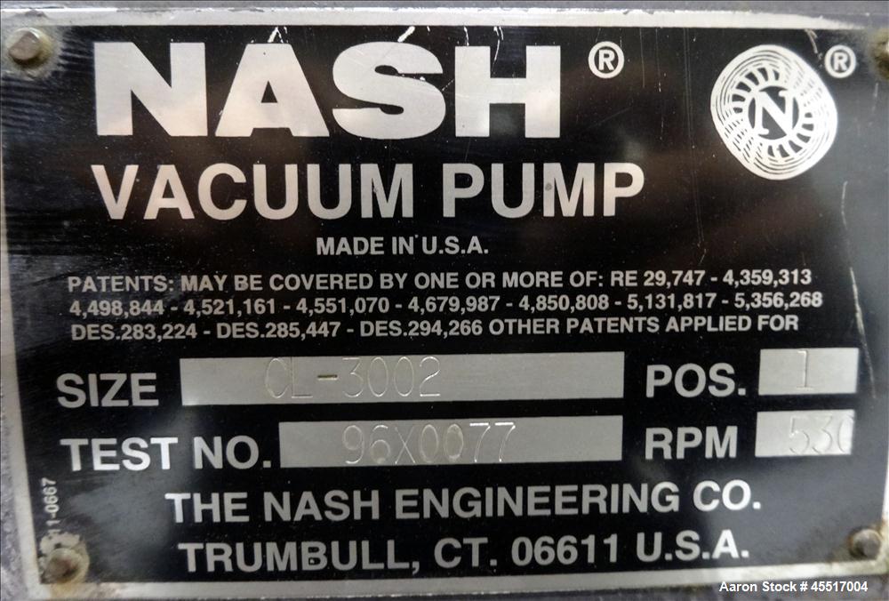 Used Cast Iron Nash Liquid Ring Vacuum Pump, Model CL-3002,