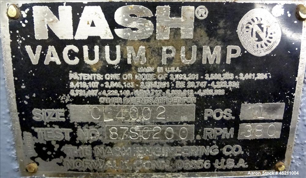 Used Carbon Steel Nash Liquid Ring Vacuum Pump, Model CL-4002