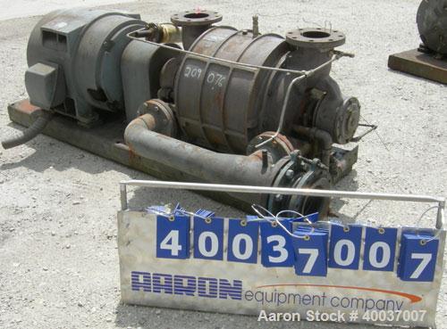Used Nash Vacuum Pump, Type CL1003. Approximately 330 cfm at 100 mm hg, carbon steel. Test number 83U0431. 690 rpm. Driven by a 50 hp, 3/60/230/460 volt, 705 rpm motor. Base mounted.
