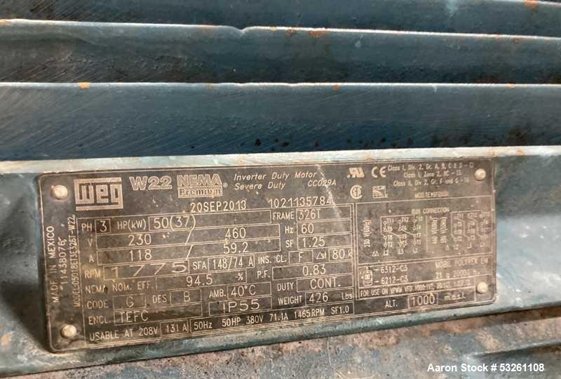 Used Nash Engineering Company Vacuum Pump, Model CL1003. Stainless steel vacuum pump. 50 HP. approximate 330 CFM. On base with 50 HP/230-460/3/60 motor drive.