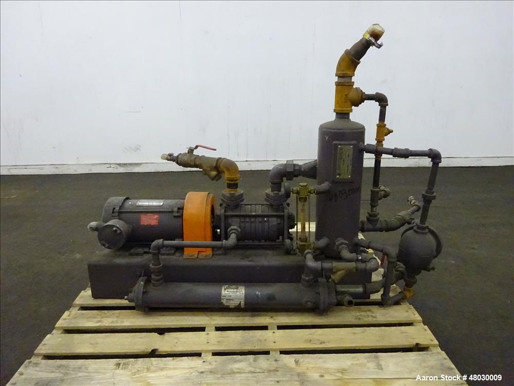 Used Nash Two Stage Liquid Ring Vacuum Pump Model ET32030, Carbon Steel.