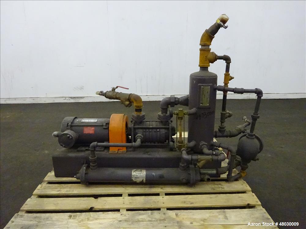 Used- Nash Two Stage Liquid Ring Vacuum Pump Model ET32030, Carbon Steel.