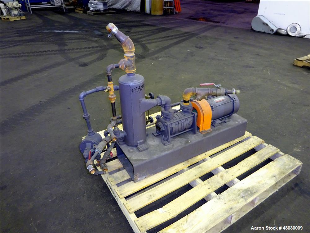 Used Nash Two Stage Liquid Ring Vacuum Pump Model ET32030, Carbon Steel.