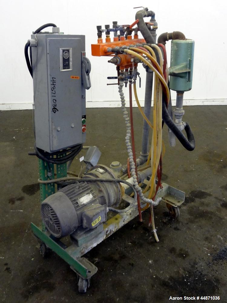 Used Nash Liquid Ring Vacuum Pump, Size MHF-80, Carbon Steel.  Approximately 70 cfm.  Driven by a 5 hp, 3/60/230/460 volt, 1715 rpm motor.  Mounted on a carbon steel frame with casters.  Test #82U384...
