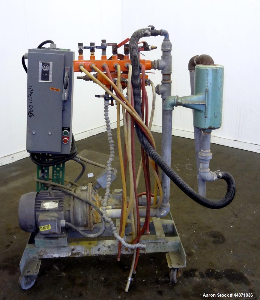 Used Nash Liquid Ring Vacuum Pump, Size MHF-80, Carbon Steel.  Approximately 70 cfm.  Driven by a 5 hp, 3/60/230/460 volt, 1715 rpm motor.  Mounted on a carbon steel frame with casters.  Test #82U384...