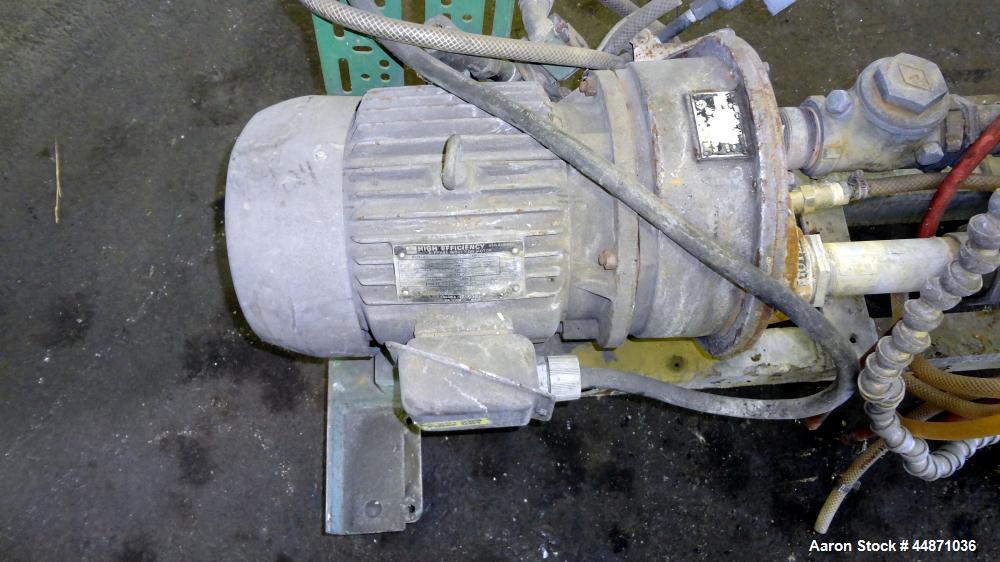 Used Nash Liquid Ring Vacuum Pump, Size MHF-80, Carbon Steel.  Approximately 70 cfm.  Driven by a 5 hp, 3/60/230/460 volt, 1715 rpm motor.  Mounted on a carbon steel frame with casters.  Test #82U384...