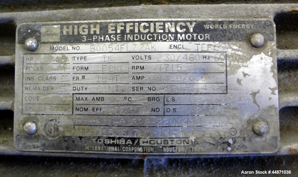 Used Nash Liquid Ring Vacuum Pump, Size MHF-80, Carbon Steel.  Approximately 70 cfm.  Driven by a 5 hp, 3/60/230/460 volt, 1715 rpm motor.  Mounted on a carbon steel frame with casters.  Test #82U384...