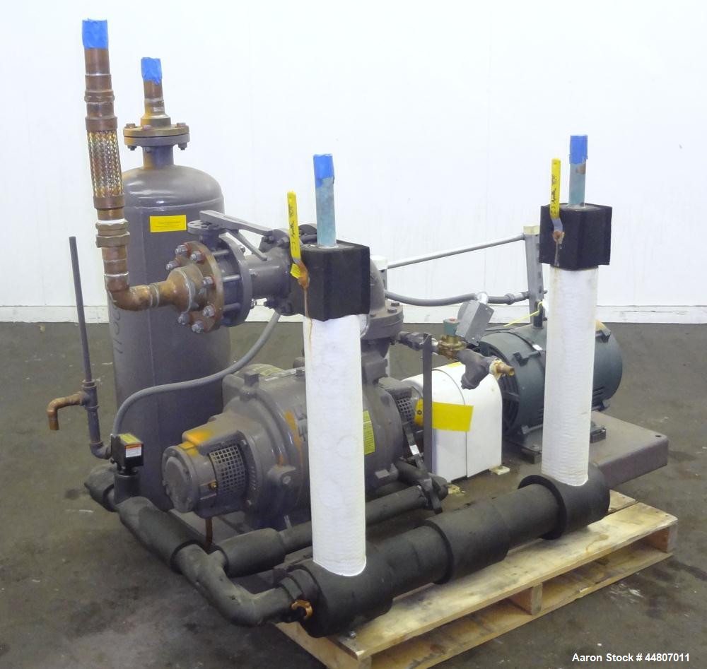 Used Nash Liquid Ring Vacuum Pump, Size SC4/7, Carbon Steel.  Flow rate of 10 gallons per minute, 25 to 28" Hg vacuum, approximately 300 cfm.  Driven by a 20 hp, 3/60/230/460 volt, 1175 rpm motor. In...