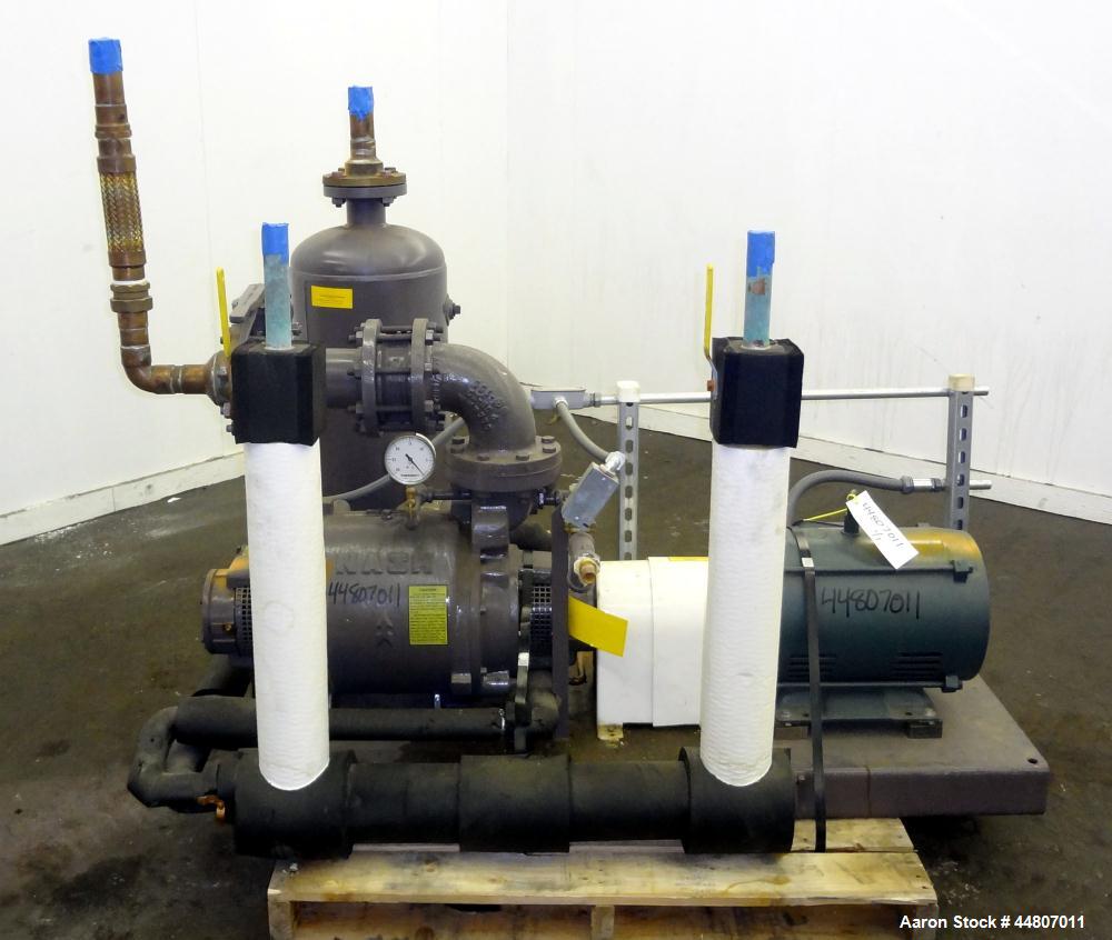 Used Nash Liquid Ring Vacuum Pump, Size SC4/7, Carbon Steel.  Flow rate of 10 gallons per minute, 25 to 28" Hg vacuum, approximately 300 cfm.  Driven by a 20 hp, 3/60/230/460 volt, 1175 rpm motor. In...