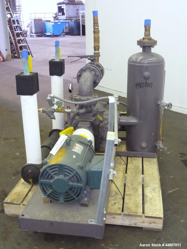 Used Nash Liquid Ring Vacuum Pump, Size SC4/7, Carbon Steel.  Flow rate of 10 gallons per minute, 25 to 28" Hg vacuum, approximately 300 cfm.  Driven by a 20 hp, 3/60/230/460 volt, 1175 rpm motor. In...