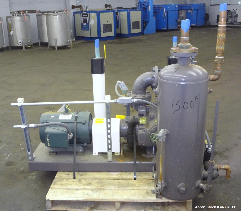 Used Nash Liquid Ring Vacuum Pump, Size SC4/7, Carbon Steel.  Flow rate of 10 gallons per minute, 25 to 28" Hg vacuum, approximately 300 cfm.  Driven by a 20 hp, 3/60/230/460 volt, 1175 rpm motor. In...