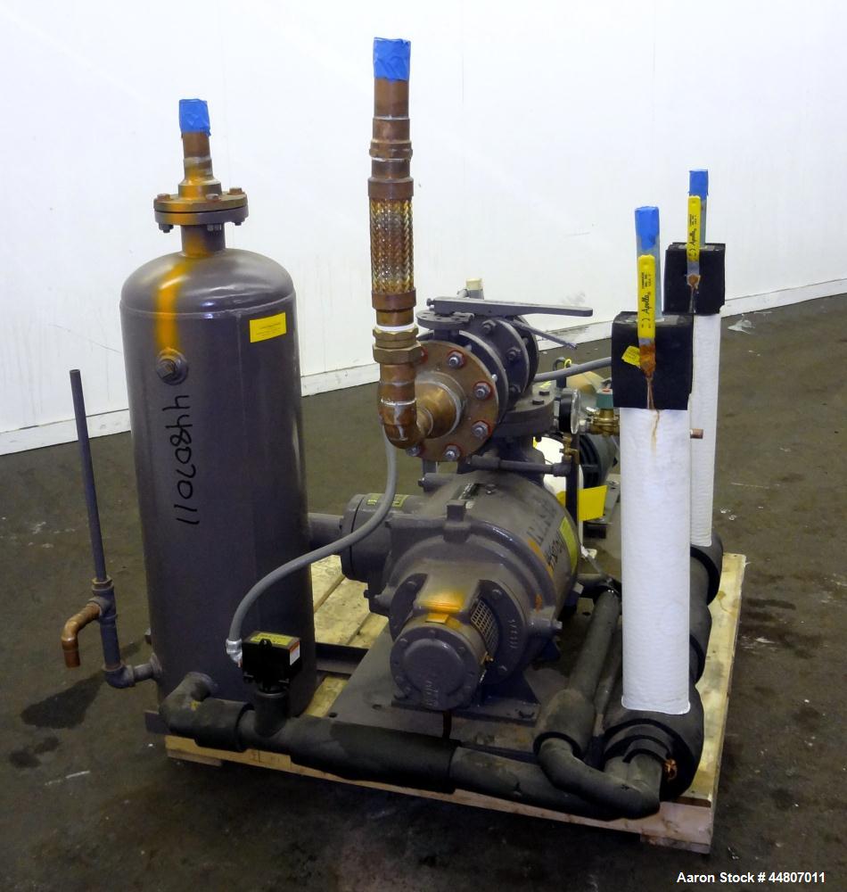 Used Nash Liquid Ring Vacuum Pump, Size SC4/7, Carbon Steel.  Flow rate of 10 gallons per minute, 25 to 28" Hg vacuum, approximately 300 cfm.  Driven by a 20 hp, 3/60/230/460 volt, 1175 rpm motor. In...