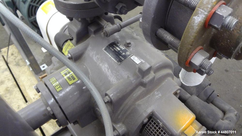 Used Nash Liquid Ring Vacuum Pump, Size SC4/7, Carbon Steel.  Flow rate of 10 gallons per minute, 25 to 28" Hg vacuum, approximately 300 cfm.  Driven by a 20 hp, 3/60/230/460 volt, 1175 rpm motor. In...